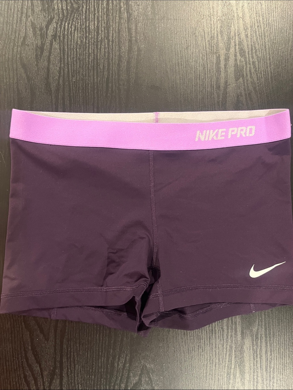 Nike Pro Purple Athletic Shorts with Pink Waistband